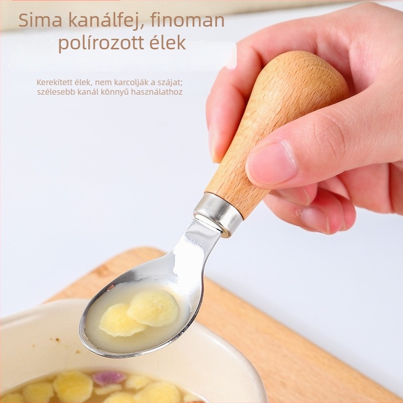 Gyerekeknek készült evőeszköz készlet fa fogantyúval, 304 rozsdamentes acélból, hordozható dobozban, kézműves