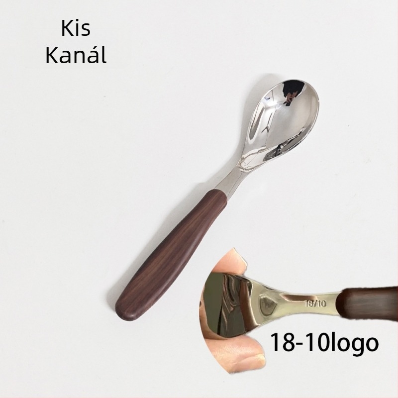 Gyerekeknek szóló rozsdamentes acél kanálfa mintás nyéllel – baba etetésére és ivására, retro stílus, tükörfényes polírozás