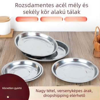 Rozsdamentes acél kör alakú tál, többfunkciós lapos tál konyhához és grillhez, modern egyszerű stílus