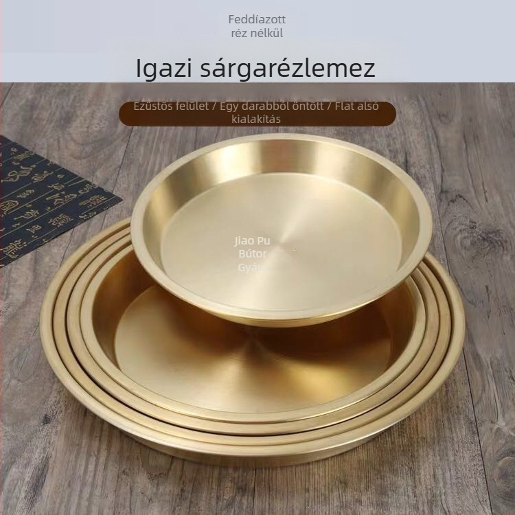 Nemesfémből készült kör alakú tál gőzölésre hal és csirke számára, kínai stílusú, egyszerű dizájn, ideális személyes ajándék közeli hozzátartozónak