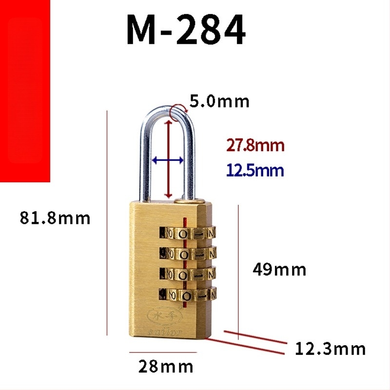 4-digits jelszavas zár szekrényekhez, poggyászokhoz és fiókokhoz – fémből, modell C, 3 mm-es zárókar vastagság, zárkar közötti távolság 21.5–41.8 mm