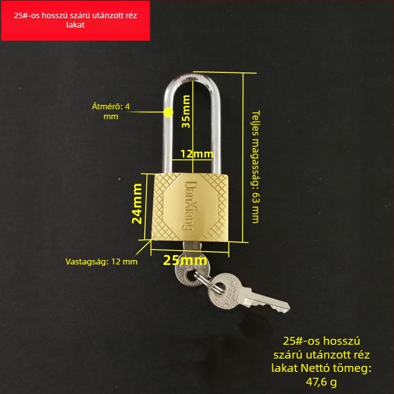 C típusú vas lakat, pin-tumbler mechanizmus, egykulcsos, kompakt test, kulcs mellékelve