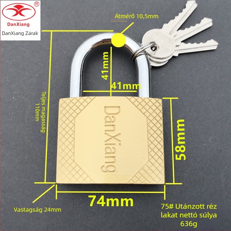 C típusú vas lakat, pin-tumbler mechanizmus, egykulcsos, kompakt test, kulcs mellékelve