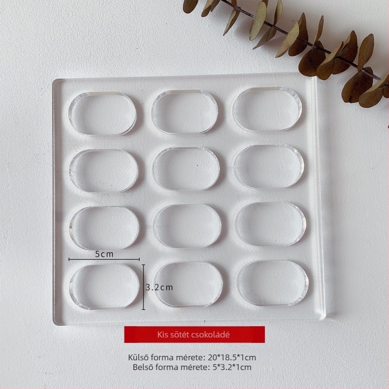 Akrilból készült aszimmetrikus Dacquoise sütőforma, ovál-szív alakú, modern minimalist stílus.