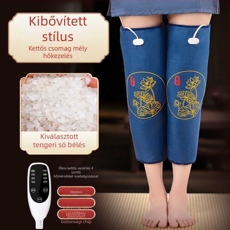 Elektromos fűtésű térdmelegítő párna sótáskával és moxibusztikus melegkompresszióval otthoni fizioterápiához