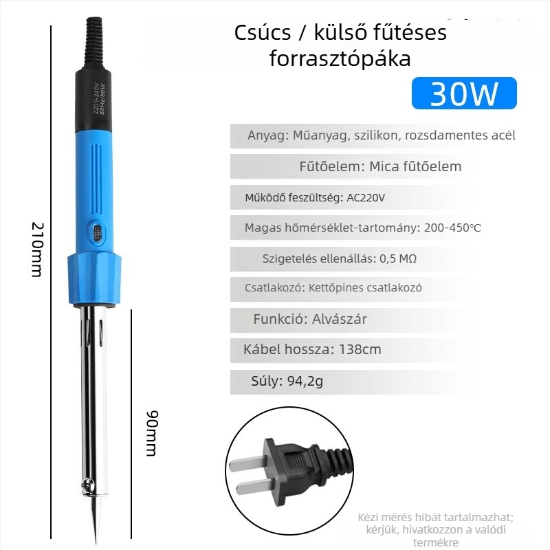 Rézhegyű elektromos forrasztóvas, állítható hőmérséklet 200–450°C, 220V, 235 mm hosszú, teljesítmény 30–300W