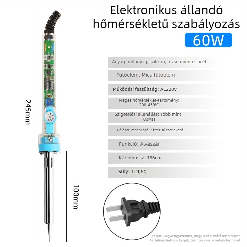 Rézhegyű elektromos forrasztóvas, állítható hőmérséklet 200–450°C, 220V, 235 mm hosszú, teljesítmény 30–300W
