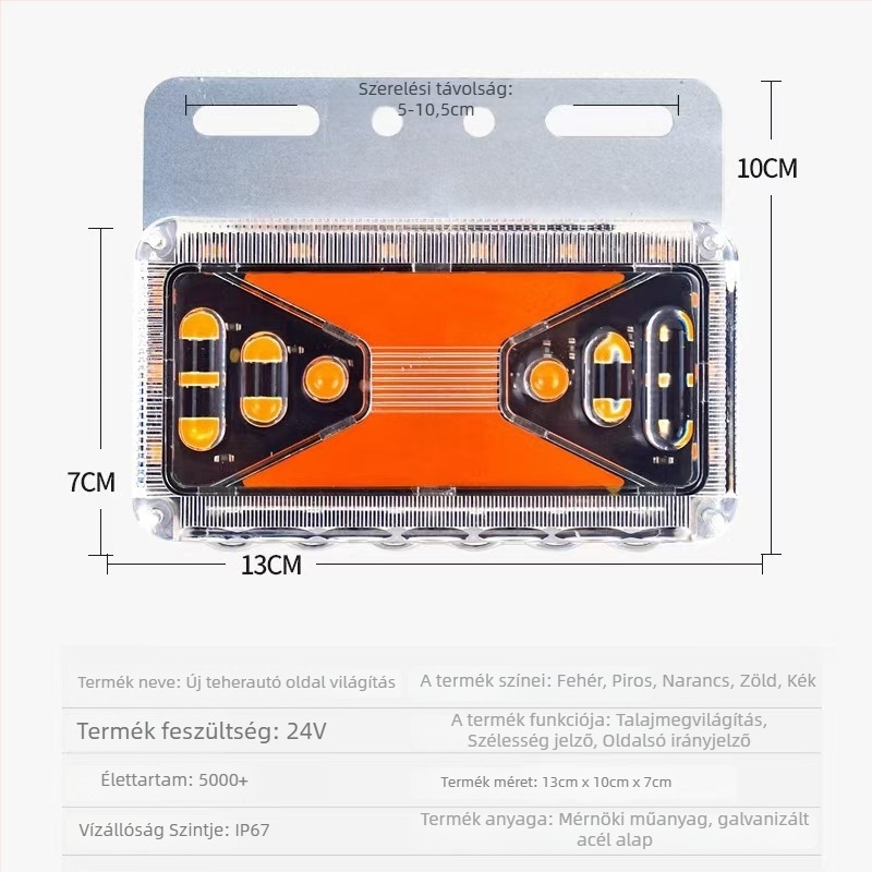 Kamion oldalsó LED fény, 12V/24V, 10W, PC ház, nagy teherautókhoz és félpótkocsikhoz