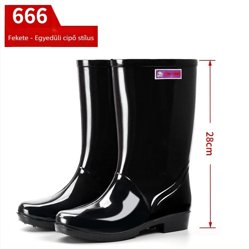 Női esőcsizmák, PVC felsőrész, magas cső, közepes vastagság, slip-on zárás
