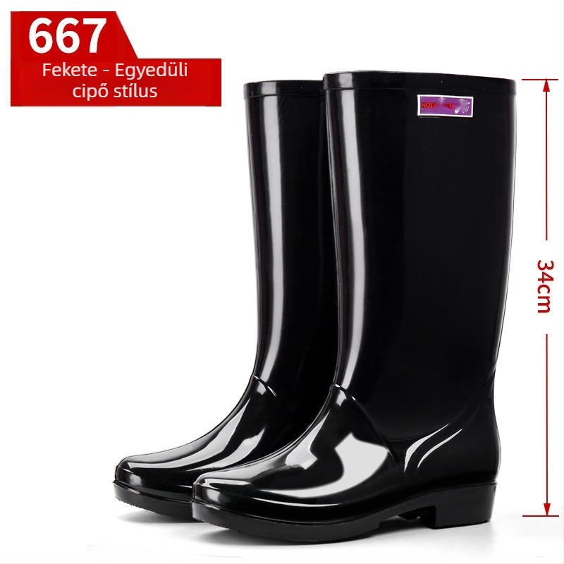 Női esőcsizmák, PVC felsőrész, magas cső, közepes vastagság, slip-on zárás