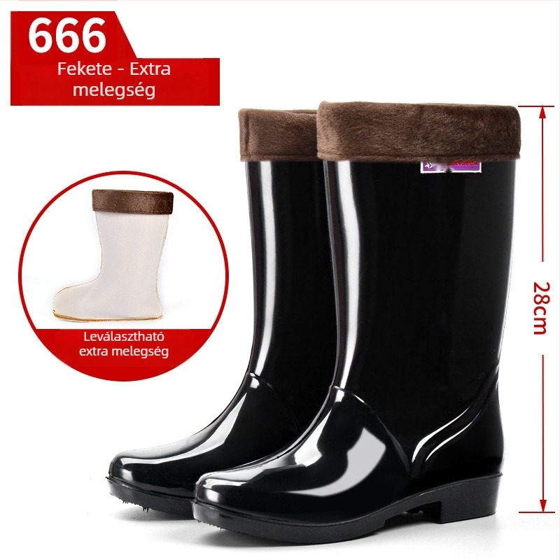 Női esőcsizmák, PVC felsőrész, magas cső, közepes vastagság, slip-on zárás