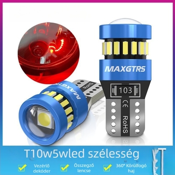 12V-os T10 LED izzó lencsével a W5W pozíciós lámpához és a rendszámtábla világításához – Univerzális dugós csatlakozás