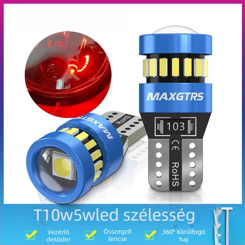 12V-os T10 LED izzó lencsével a W5W pozíciós lámpához és a rendszámtábla világításához – Univerzális dugós csatlakozás