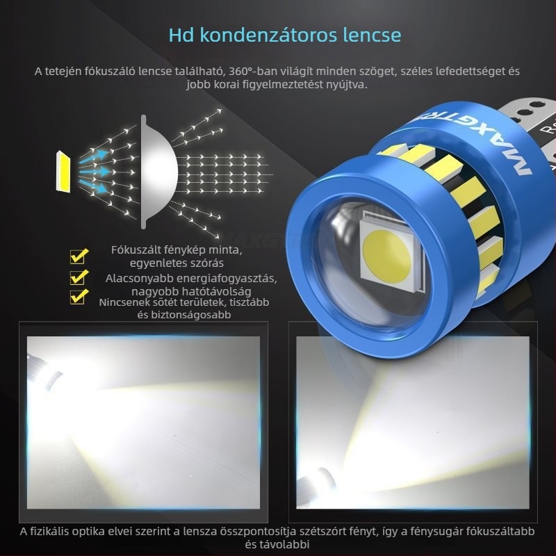 12V-os T10 LED izzó lencsével a W5W pozíciós lámpához és a rendszámtábla világításához – Univerzális dugós csatlakozás