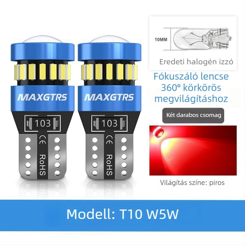 12V-os T10 LED izzó lencsével a W5W pozíciós lámpához és a rendszámtábla világításához – Univerzális dugós csatlakozás