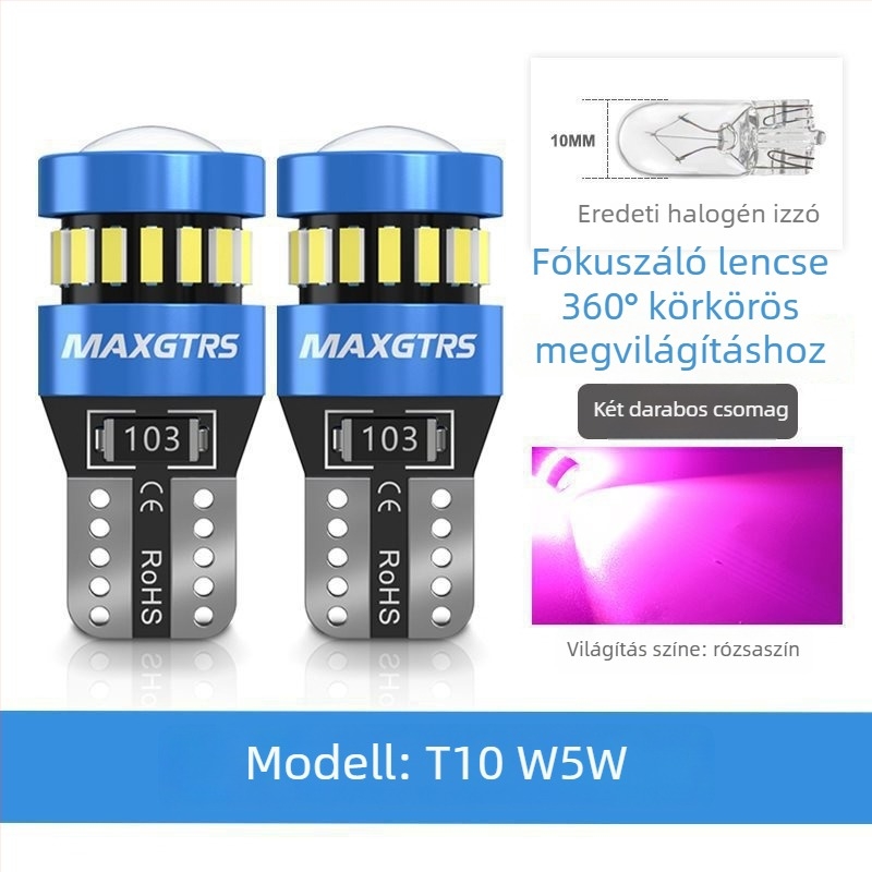 12V-os T10 LED izzó lencsével a W5W pozíciós lámpához és a rendszámtábla világításához – Univerzális dugós csatlakozás