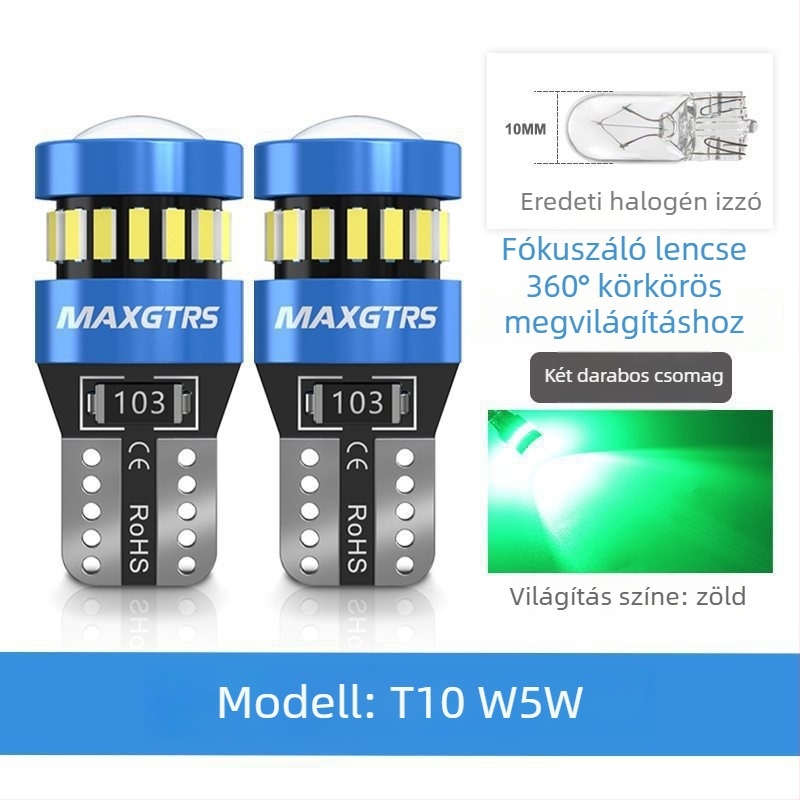 12V-os T10 LED izzó lencsével a W5W pozíciós lámpához és a rendszámtábla világításához – Univerzális dugós csatlakozás