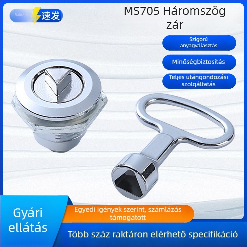 MS705 háromszög-zár cilinderes zár, vas test, alumínium ötvözet ajtókhoz, hornyázott szerelés, kulcs nélkül