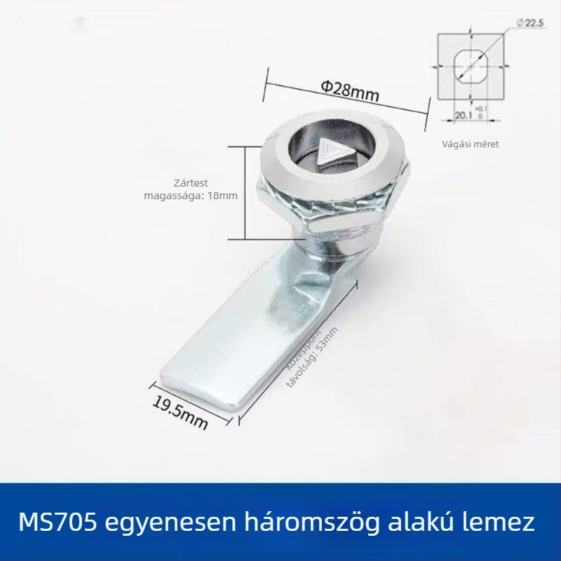 MS705 háromszög-zár cilinderes zár, vas test, alumínium ötvözet ajtókhoz, hornyázott szerelés, kulcs nélkül
