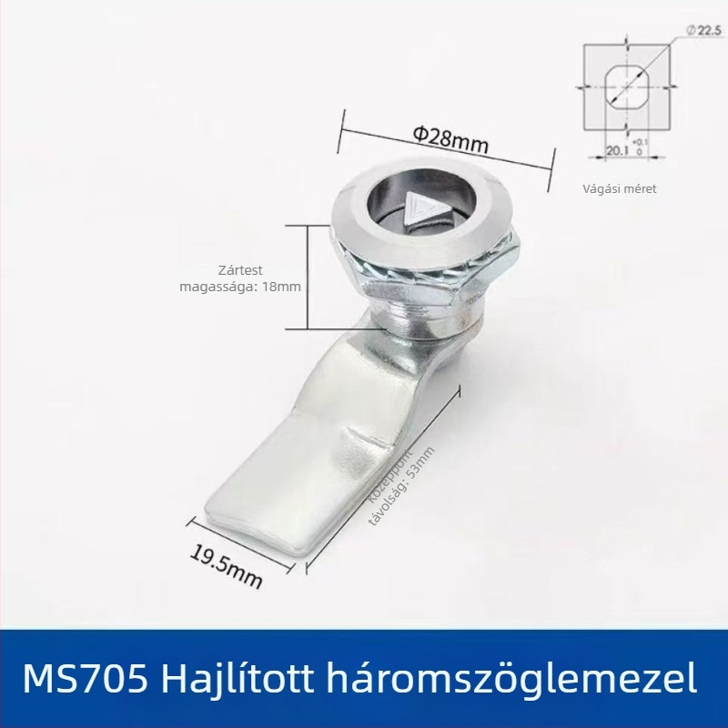 MS705 háromszög-zár cilinderes zár, vas test, alumínium ötvözet ajtókhoz, hornyázott szerelés, kulcs nélkül