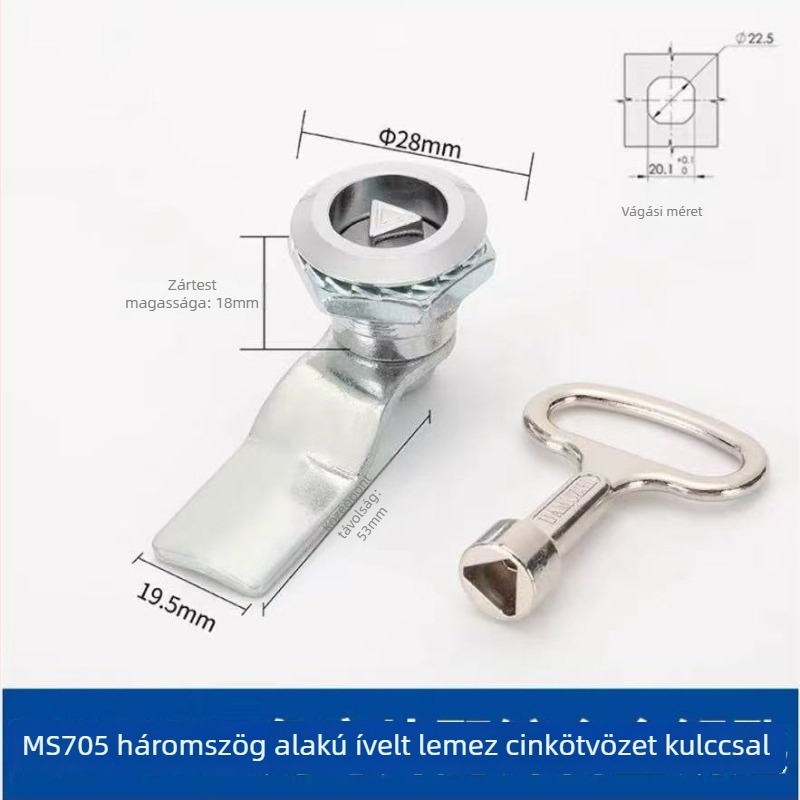 MS705 háromszög-zár cilinderes zár, vas test, alumínium ötvözet ajtókhoz, hornyázott szerelés, kulcs nélkül