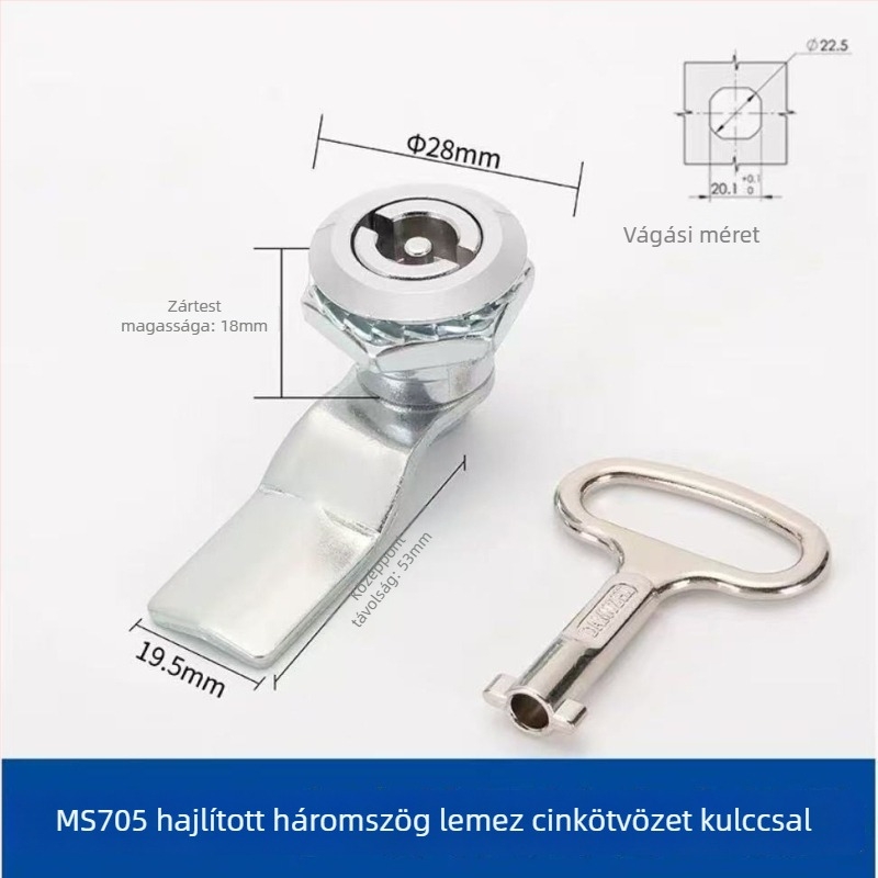 MS705 háromszög-zár cilinderes zár, vas test, alumínium ötvözet ajtókhoz, hornyázott szerelés, kulcs nélkül