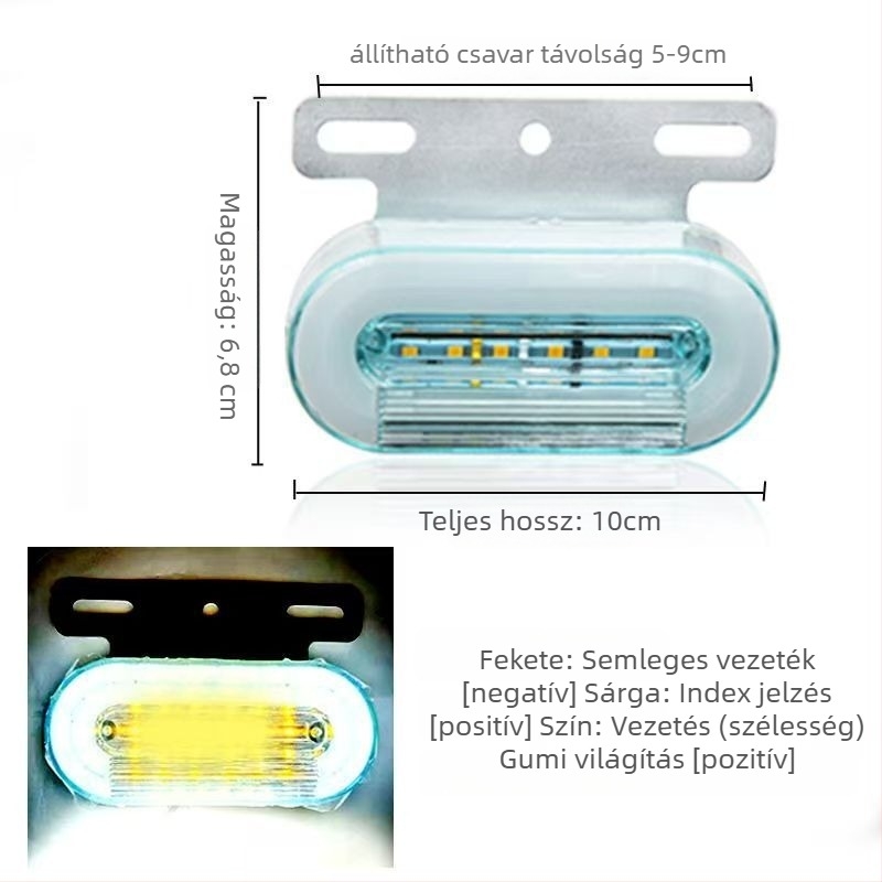 LED oldalsó lámpa teherautóhoz, vízálló, 12/24V, IP67, Anyag: vaslemez + ABS ház, Élettartam 50000 h