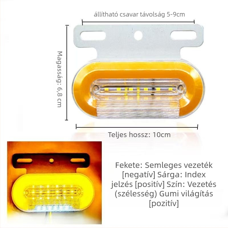 LED oldalsó lámpa teherautóhoz, vízálló, 12/24V, IP67, Anyag: vaslemez + ABS ház, Élettartam 50000 h