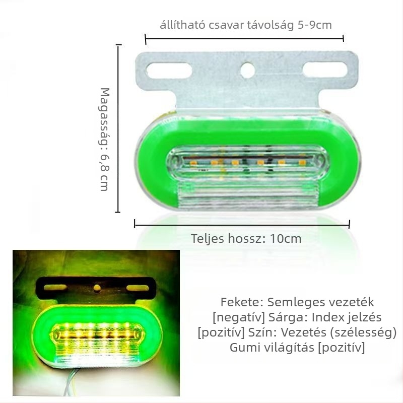 LED oldalsó lámpa teherautóhoz, vízálló, 12/24V, IP67, Anyag: vaslemez + ABS ház, Élettartam 50000 h