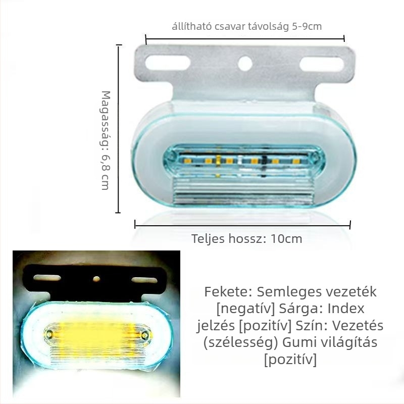 LED oldalsó lámpa teherautóhoz, vízálló, 12/24V, IP67, Anyag: vaslemez + ABS ház, Élettartam 50000 h