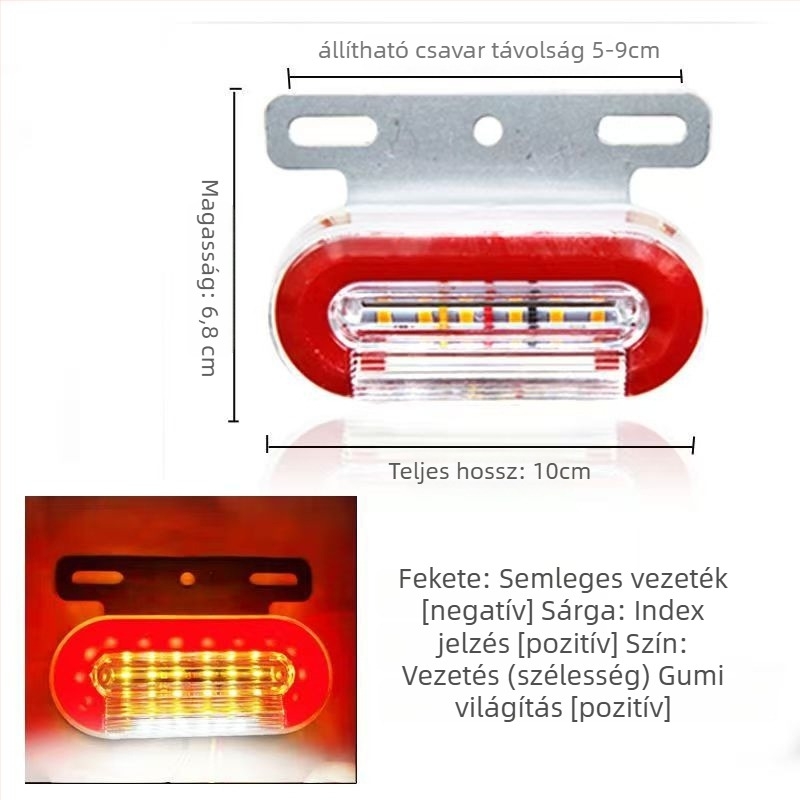 LED oldalsó lámpa teherautóhoz, vízálló, 12/24V, IP67, Anyag: vaslemez + ABS ház, Élettartam 50000 h