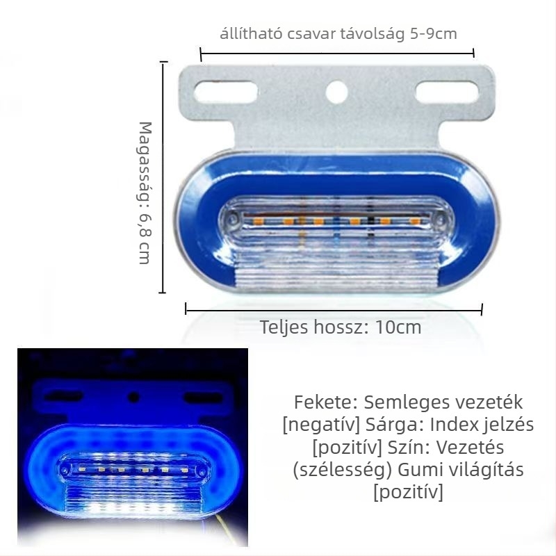 LED oldalsó lámpa teherautóhoz, vízálló, 12/24V, IP67, Anyag: vaslemez + ABS ház, Élettartam 50000 h