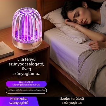 Beltéri USB-töltésű szúnyogirtó lámpa UV fénnyel, csapda helyiségekben legfeljebb 10 m²-ig, beépített akkumulátor, minimalista kialakítás