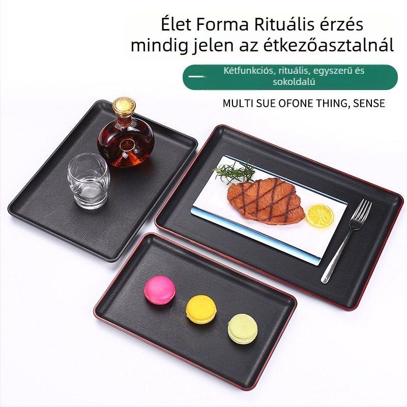 Műanyag tálca csíkos mintával, négyszögletes, nemzeti divat stílusban, logó nyomtatva