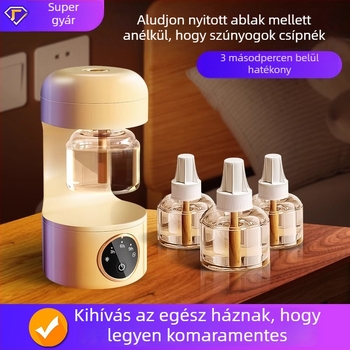 Elektromos szúnyogriasztó folyadék/tabletta, LED-del, 31–40 m²-re, 3–6 óra üzemidő, beépített akkumulátor