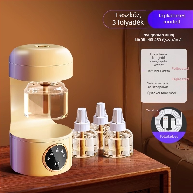 Elektromos szúnyogriasztó folyadék/tabletta, LED-del, 31–40 m²-re, 3–6 óra üzemidő, beépített akkumulátor