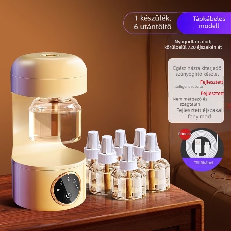 Elektromos szúnyogriasztó folyadék/tabletta, LED-del, 31–40 m²-re, 3–6 óra üzemidő, beépített akkumulátor