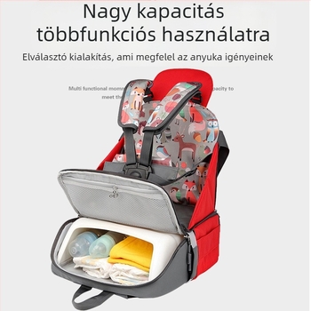 Hordozható, összecsukható multifunkcionális mamahátizsák, nagy kapacitású a babák szállításához, bébi étkezőszék, autóban is használható — Oxford vászon, belső nylon bélés, állatmintás, görbült vállpánt