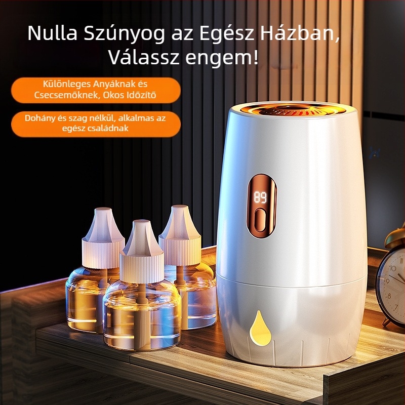 Elektronikus szúnyogriasztó otthonra, USB időzítő, alkalmas 11–20 m²-es szobákhoz, LED világítás, beépített akkumulátor, több mint 12 órás üzemidő