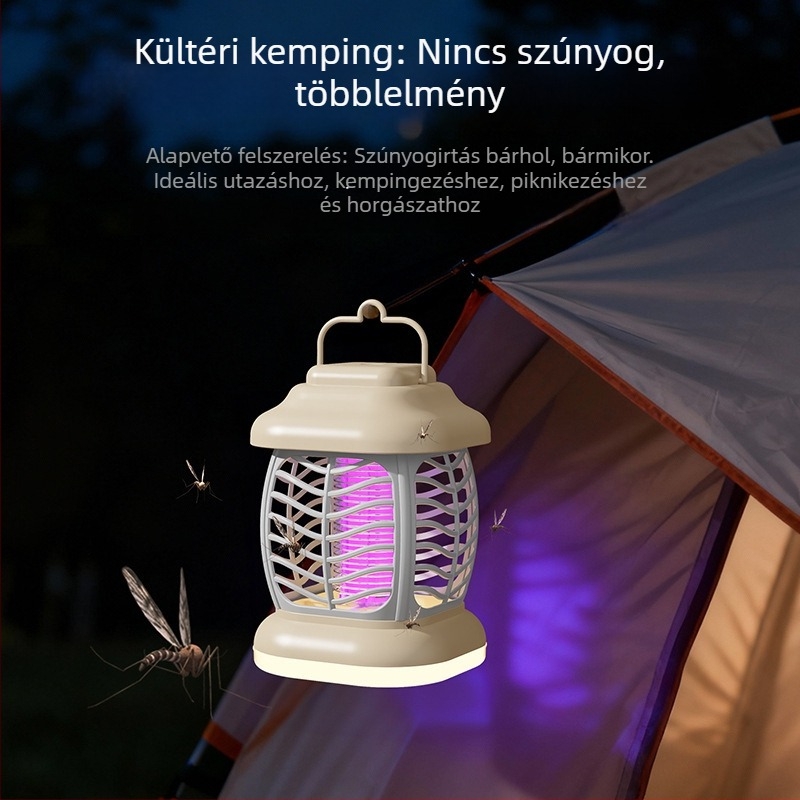 Elektromos csípéses szúnyogírtó lámpa — hordozható USB-töltésű beltéri és kültéri használatra, UV lámpa, megfelelő 20 m²-es területhez, akkumulátor kapacitás legfeljebb 500 mAh
