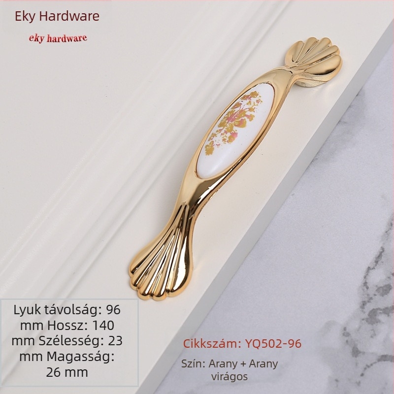Szekrény- és ruhásszekrény ajtó kilincs, test alumíniumötvözet, betét műanyag, elektroplatinált felület, modell YQ502