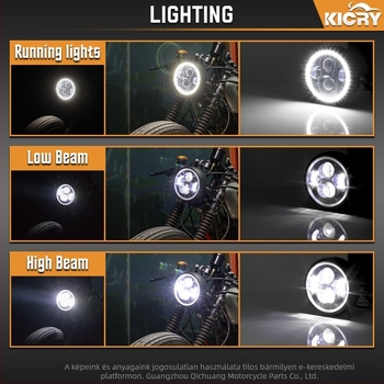 LED első fényszóró Harley cafe racer motorkerékpárhoz, retro stílus, fém ház, IP66 védelem, DC12V, 12W, 1750 lm