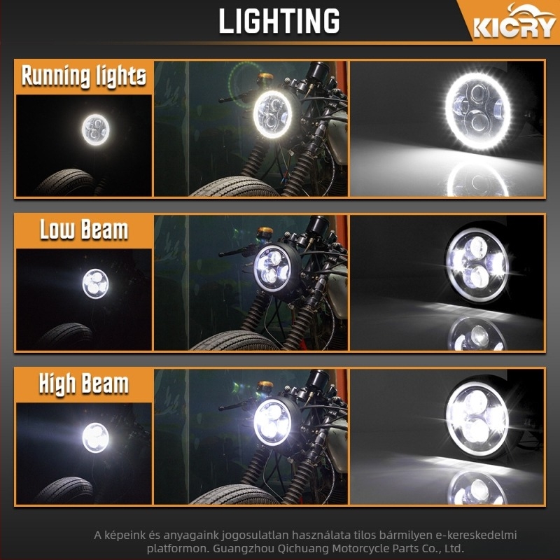 LED első fényszóró Harley cafe racer motorkerékpárhoz, retro stílus, fém ház, IP66 védelem, DC12V, 12W, 1750 lm