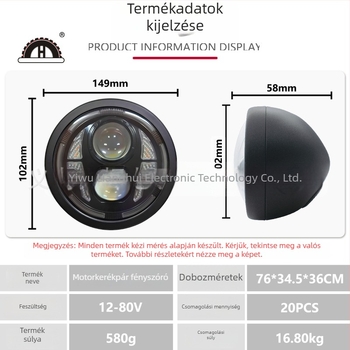Motorkerékpár fényszóró összeszerelés, alumínium ház, DC 12–80 V, IP67 vízálló, 2500 lm, LED 25 W