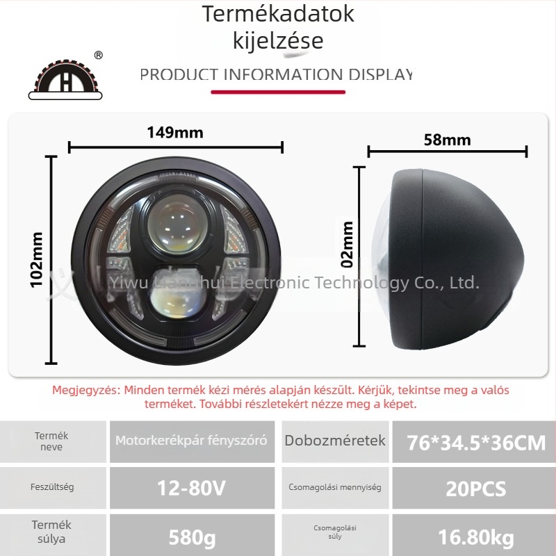 Motorkerékpár fényszóró összeszerelés, alumínium ház, DC 12–80 V, IP67 vízálló, 2500 lm, LED 25 W