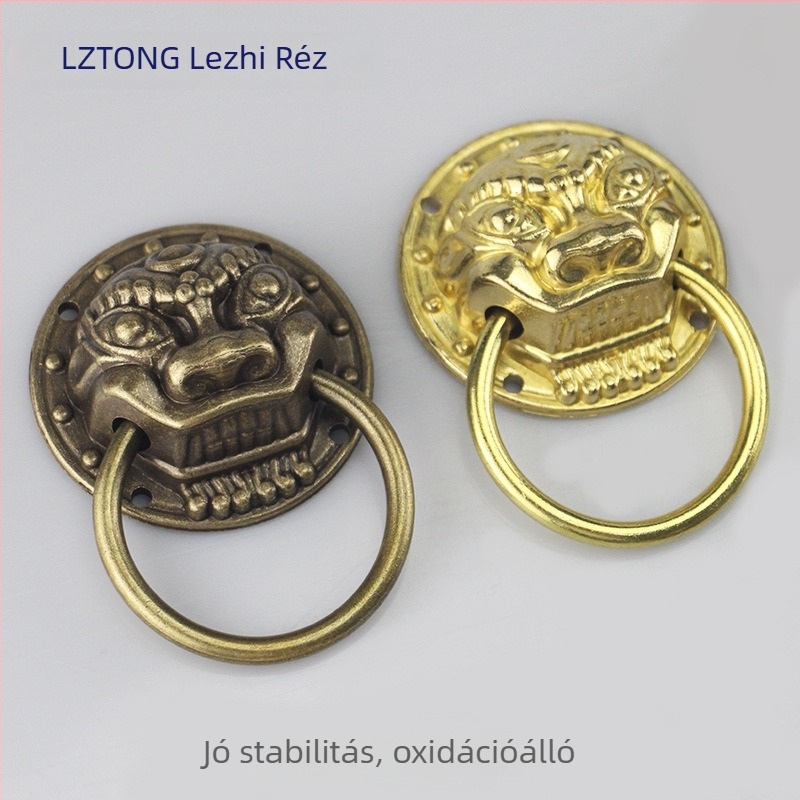 Szekrényajtó fogantyú oroszlánfej motívummal, sárgaréz anyagból, új kínai stílus