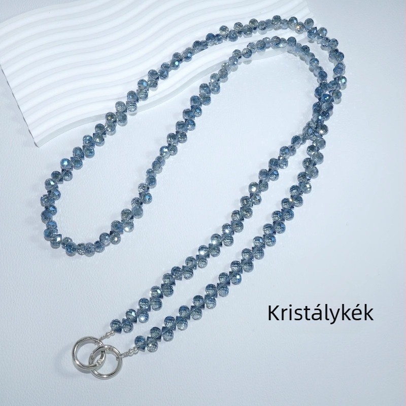 Kézzel készített kristályos mobiltelefon-lanyard drótzsinórral és fémcsattal, nőies stílus