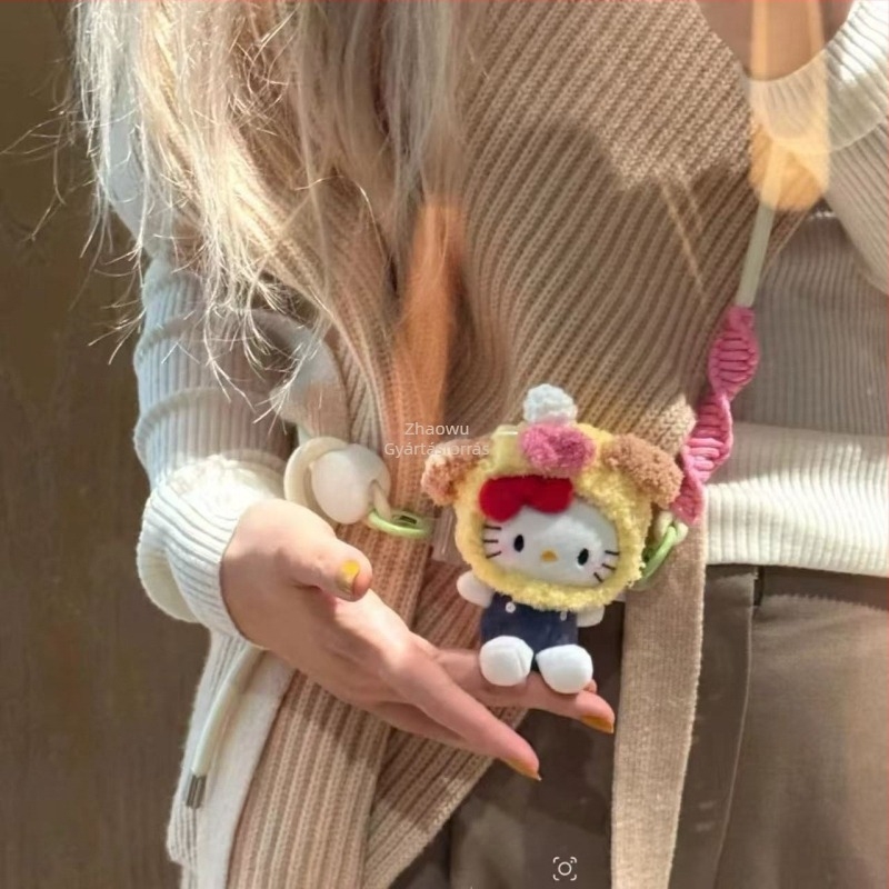Mobiltelefon nyakpánt plüss Hello Kitty macskafej figurával, nejlon zsinórral, fém csattal, ZHAOWU márka