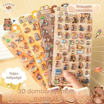 Kapibara rajzfilm 3D-reliefes telefon dekoráció matrica – újra felhasználható, aranyos gyerekeknek