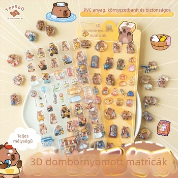 Kapibara rajzfilm 3D-reliefes telefon dekoráció matrica – újra felhasználható, aranyos gyerekeknek